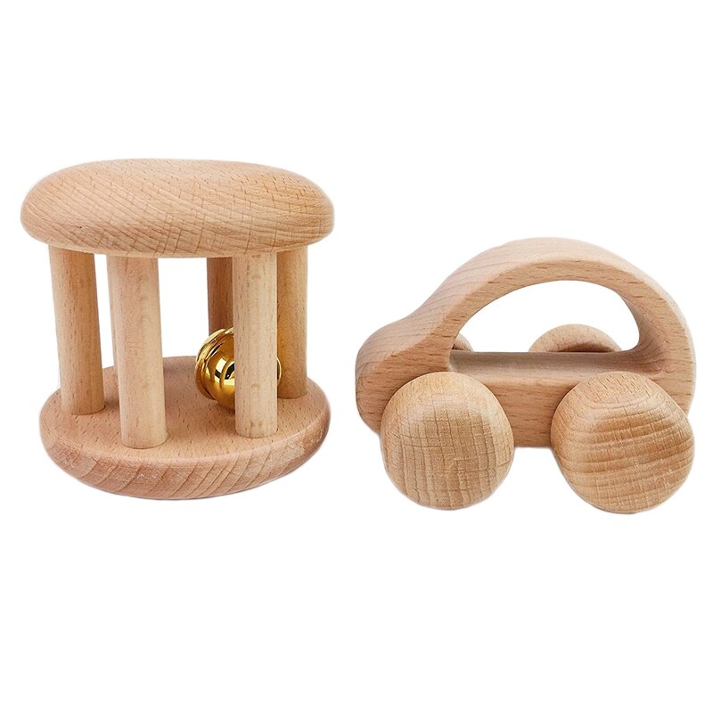 2 Stuks Baby Hout Bijtring Speelgoed Activiteit Gym Rammelaar Beuken Auto Speelgoed: Default Title