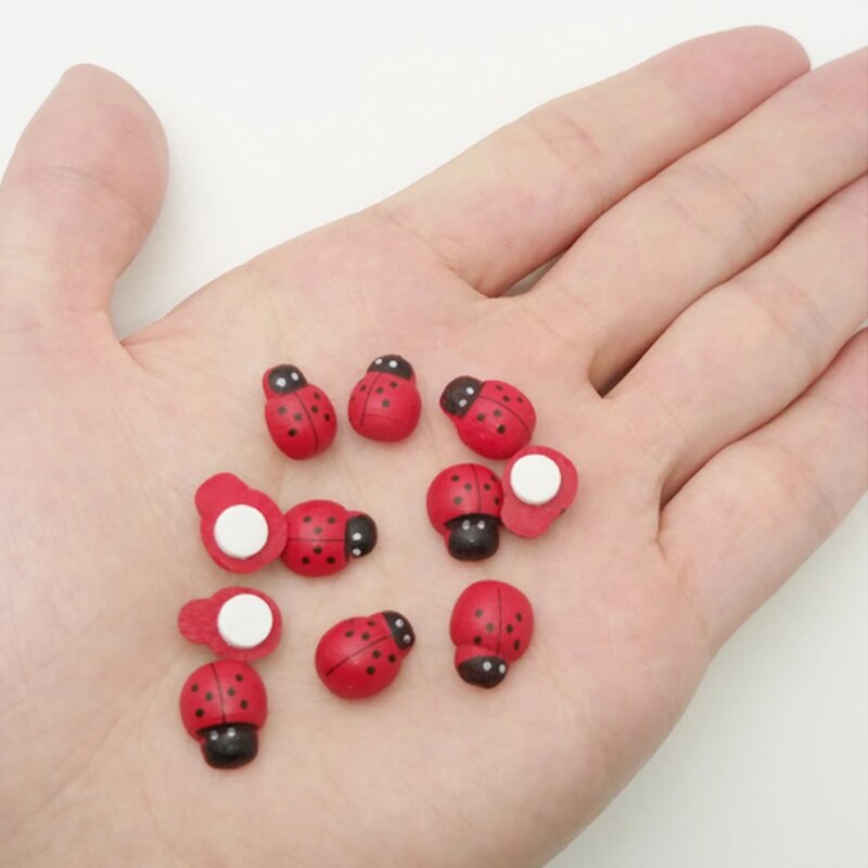 30pcs Of Beetle Wooden Ladybug Wall Stickers Refrigerator Magnet Children Kids DIY Craft Wedding Family Party Decoration