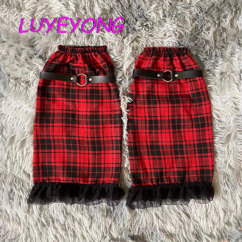 Lolita-calcetines largos Harajuku para mujer, medias de coreana Y2k, calentador de piernas para chica a cuadros, Jk, de encaje negro