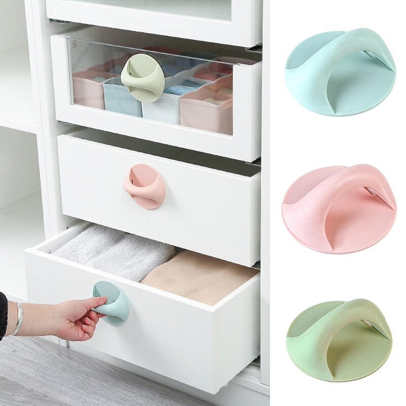 Self-adhesive Door Handles Round Plastic Knobs Multi-purpose Wardrobe Pulls Glass Window Refrigerator Furniture Knobs
