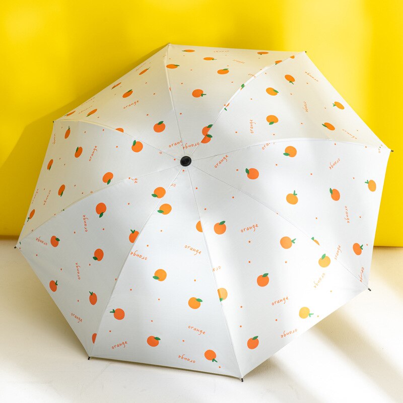 Frauen Blumen Regenschirm UV Schutz Winddicht Faltung Kompakte draussen Reise Sonne Schirme Beste Preis Großen Regenschirm: Weiß Orange