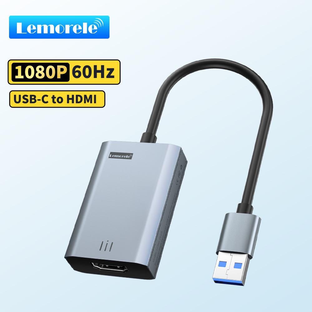 Lemorele Adapter USB na HDMI Kompatybilny konwerter 1080P USB męski na HDMI żeński Zewnętrzna karta graficzna Kabel adaptera karty graficznej