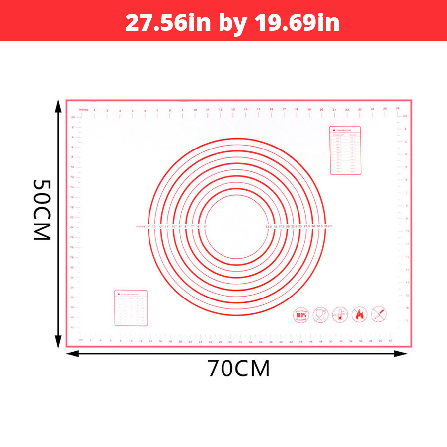 Extra Large 32"x24" Silicone Baking Mat - Non-Stick Non-Skid Pastry Mat with Measurements by Leeseph (Red &amp; Black): Red 70x50cm