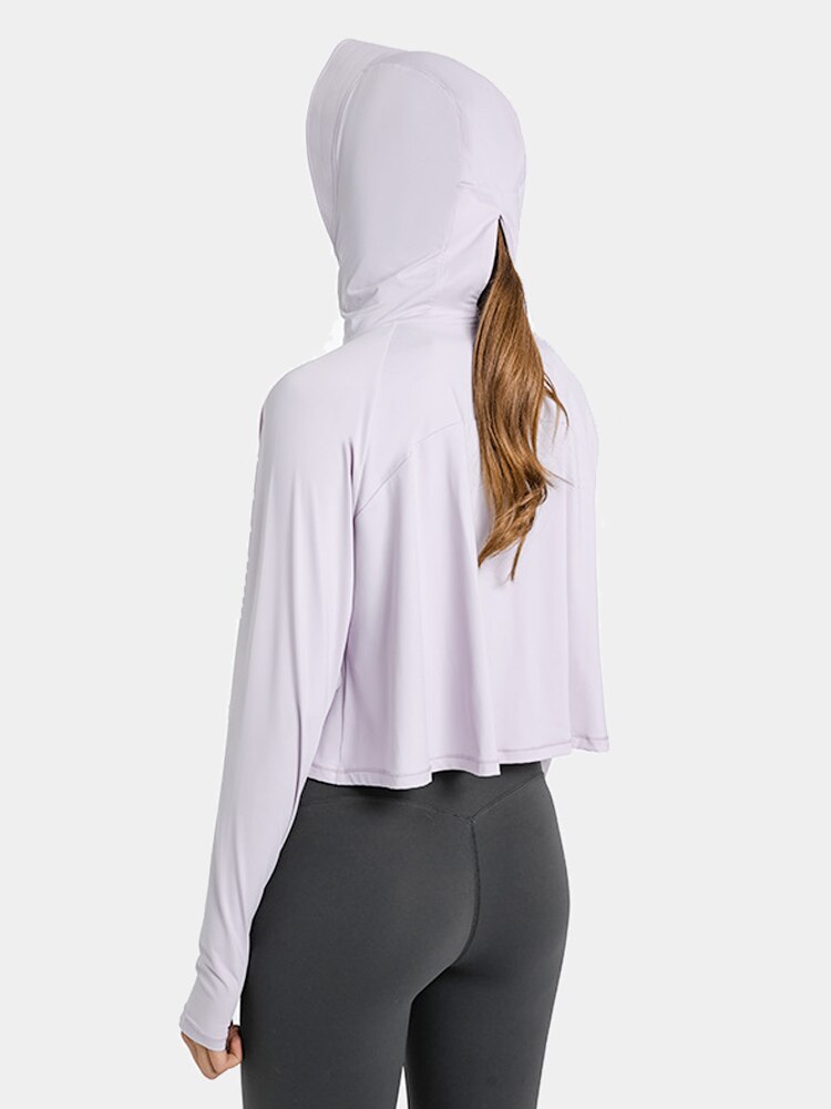 Svokor damen kapuzen-yogashirt mit reißverschluss, langärmliges fitnesstop mit uv-schutz, langärmliges sonnenschutz-laufshirt, gymnastik-t-shirt