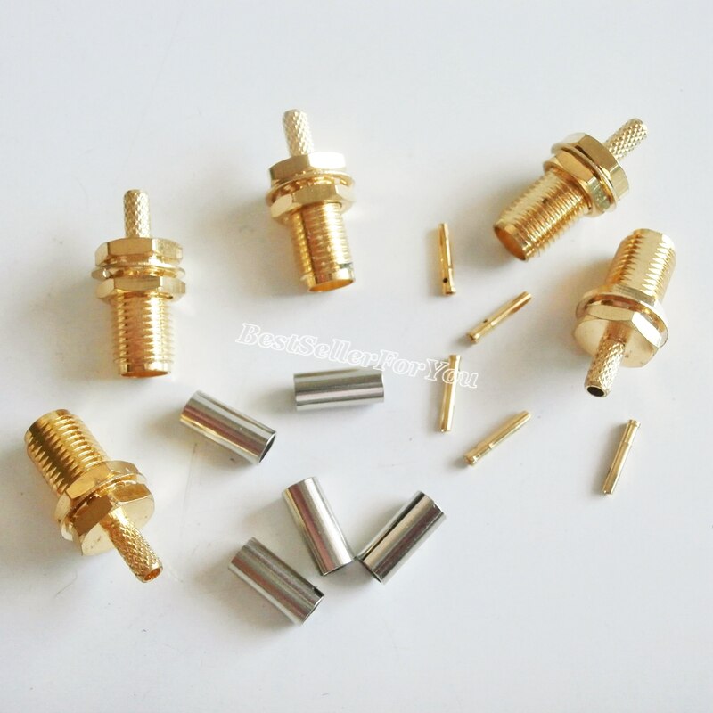 10 Uds. Conector hembra SMA tuerca engarzado de mamparo para RG174 RG316 RG179 Cable RF