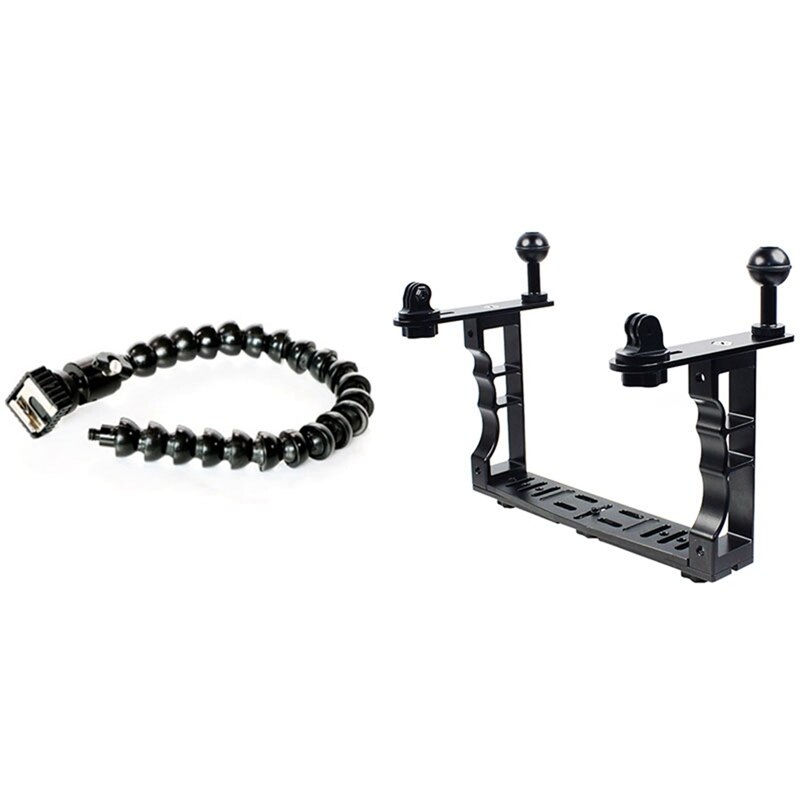 1 Pcs Flexible Arm Bracket Bendable Flashlight Stand & 1 Pcs Aluminum Alloy Diving Underwater Tray Kit: Default Title