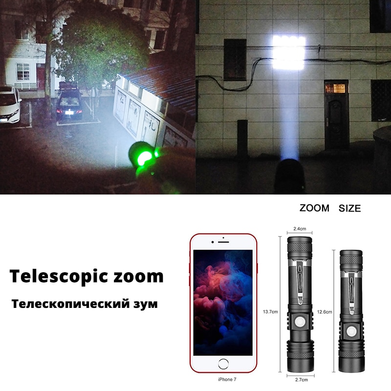 Ultralys ledet-lommelykt med xp-l  v6 ledet-lampeperler vanntett lommelykt zoombar 4 lysmoduser multifunksjons usb-frakt