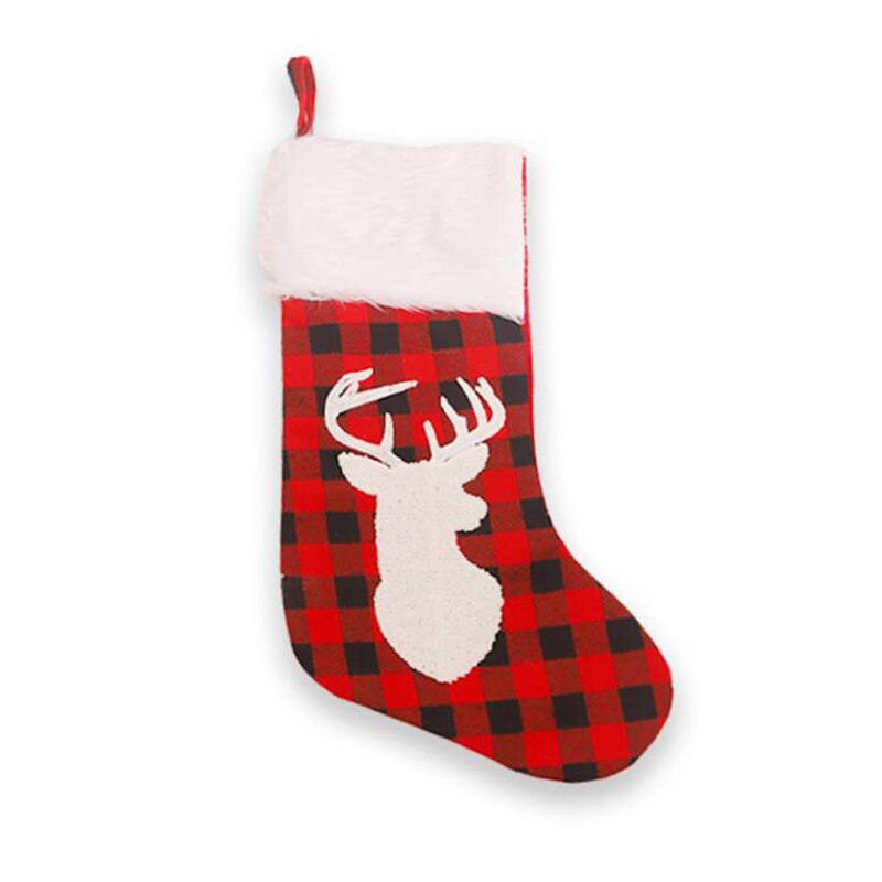 Grote Kerstsok Kerstman Sok Snoep Tas Plaid Jute Houder Boom Decoratie Kerstboom Sok Elanden Kousen: Army Green