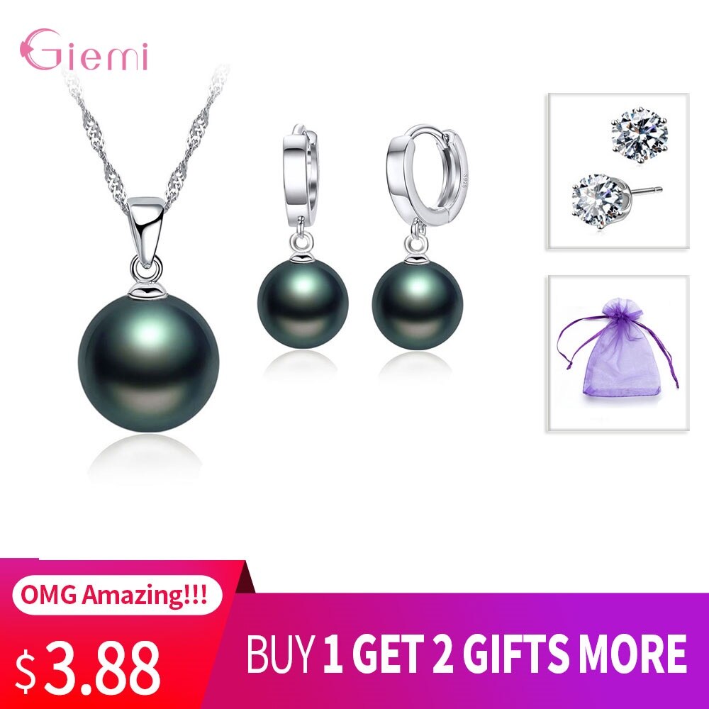 High Class Pearl Earrings Necklaces Original 925 Sterling Silver Party Women Jewelry Sets Buy 1 Get 2 free: Black