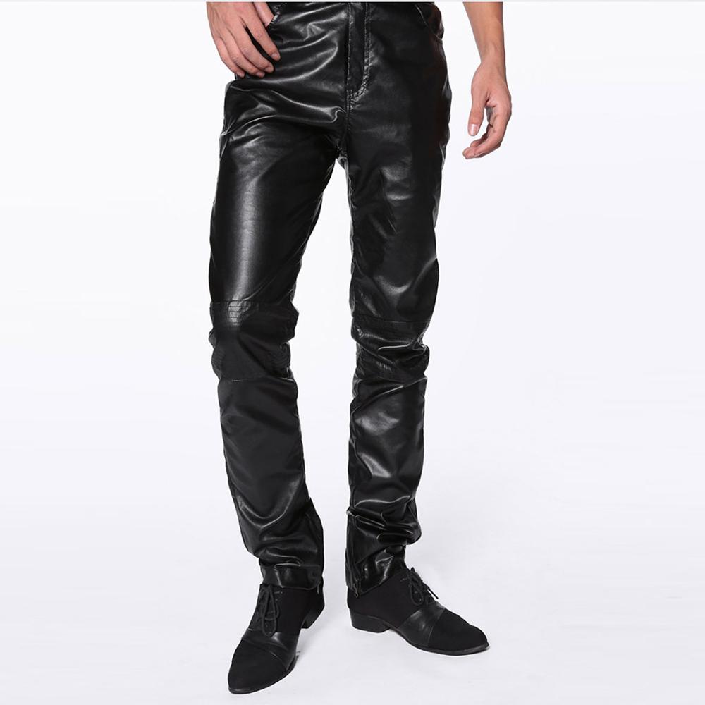 Heren Leren Broek Kunstleer Pu Materiaal Zwarte Motorfiets Skinny Faux Leather Pants Plus Size S-XXL