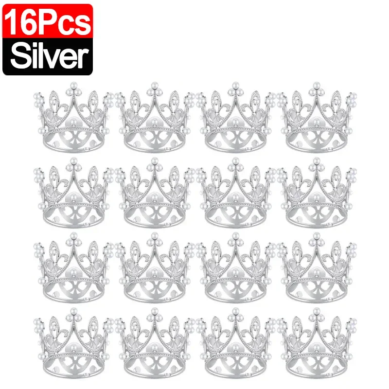 20/1 stk mini krone kakedekorasjon perle tiara måke sølv kroner kaketopper til låve hårpynt bryllup bursdagsfest: måke