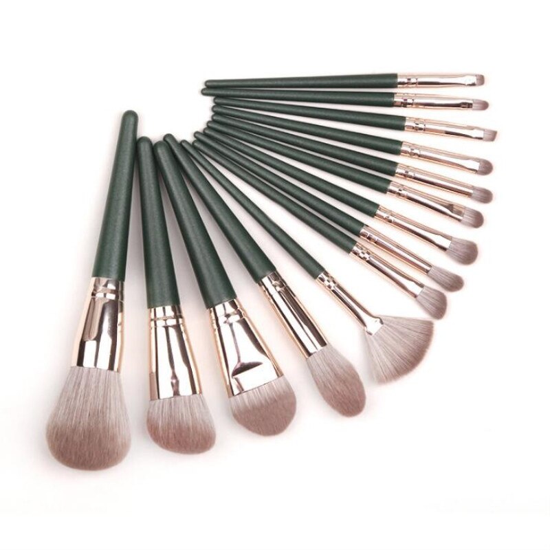 14Pcs Up Kwasten Professionele Powder Foundation Oogschaduw Make Up Borstel Set Synthetisch Haar Groene Make-Up Kwasten