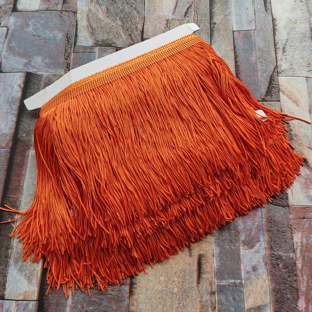 Flecos de encaje de 20CM de largo, 1 metro, 10 colores, poliéster, flecos, para vestido, accesorios de cortina de ropa: Deep Orange