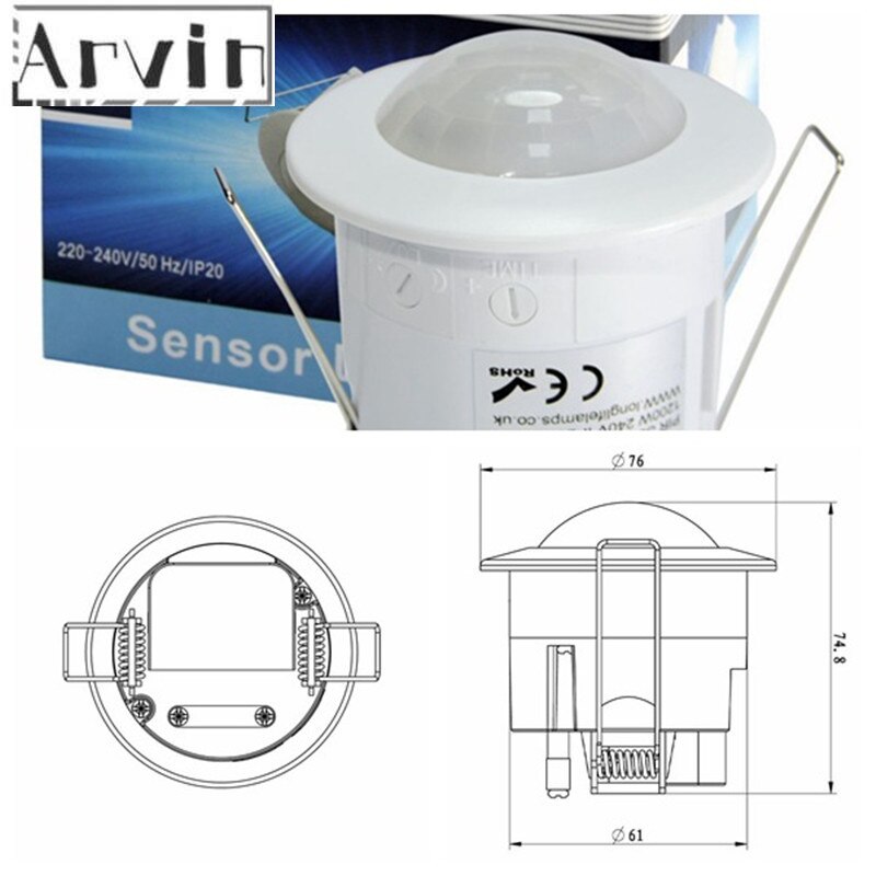 Hjem sikkerhed alarm system 360 grader infrarød pir detektion ir forsænket bevægelsessensor detektor automatisk lyskontakt bevægelsessensor