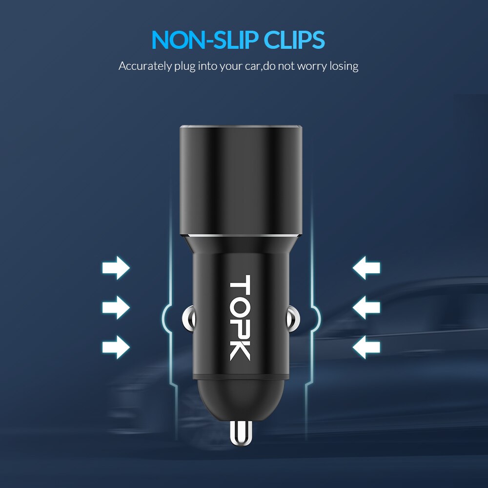 Topk Dual Usb Car Charger Voor Iphone Xiaomi Sansmsung Quick Charge 3.0 Fast Charger Auto-Oplader Telefoon Oplader Adapter in Auto