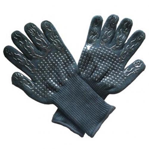 1 par grillhandsker bbq-handsker køkkenovne bageglade handsker ekstrem varmebestandig multifunktionel grillning af handsker: Sort