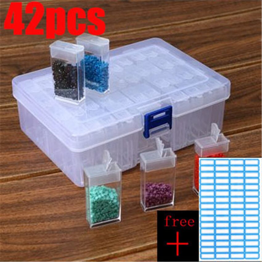 Grote Diamant Schilderen Tool Container Diamant Borduurwerk Stone Opslag Accessoire Mozaïek Gemak Doos Met Gratis Sticker: 42pcs