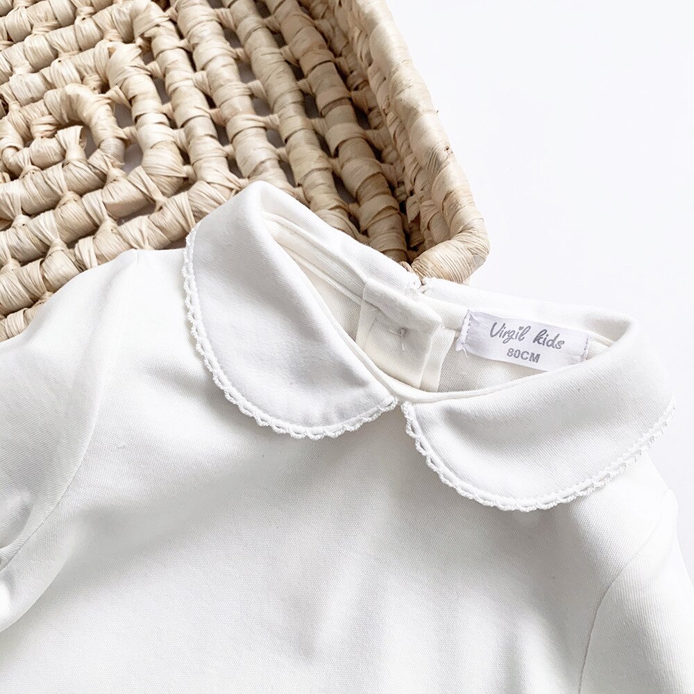 Blusa blanca de manga larga con cuello de pétalo para niña, Camisa de algodón para niño, jerséis para niño niña, Otoño e Invierno