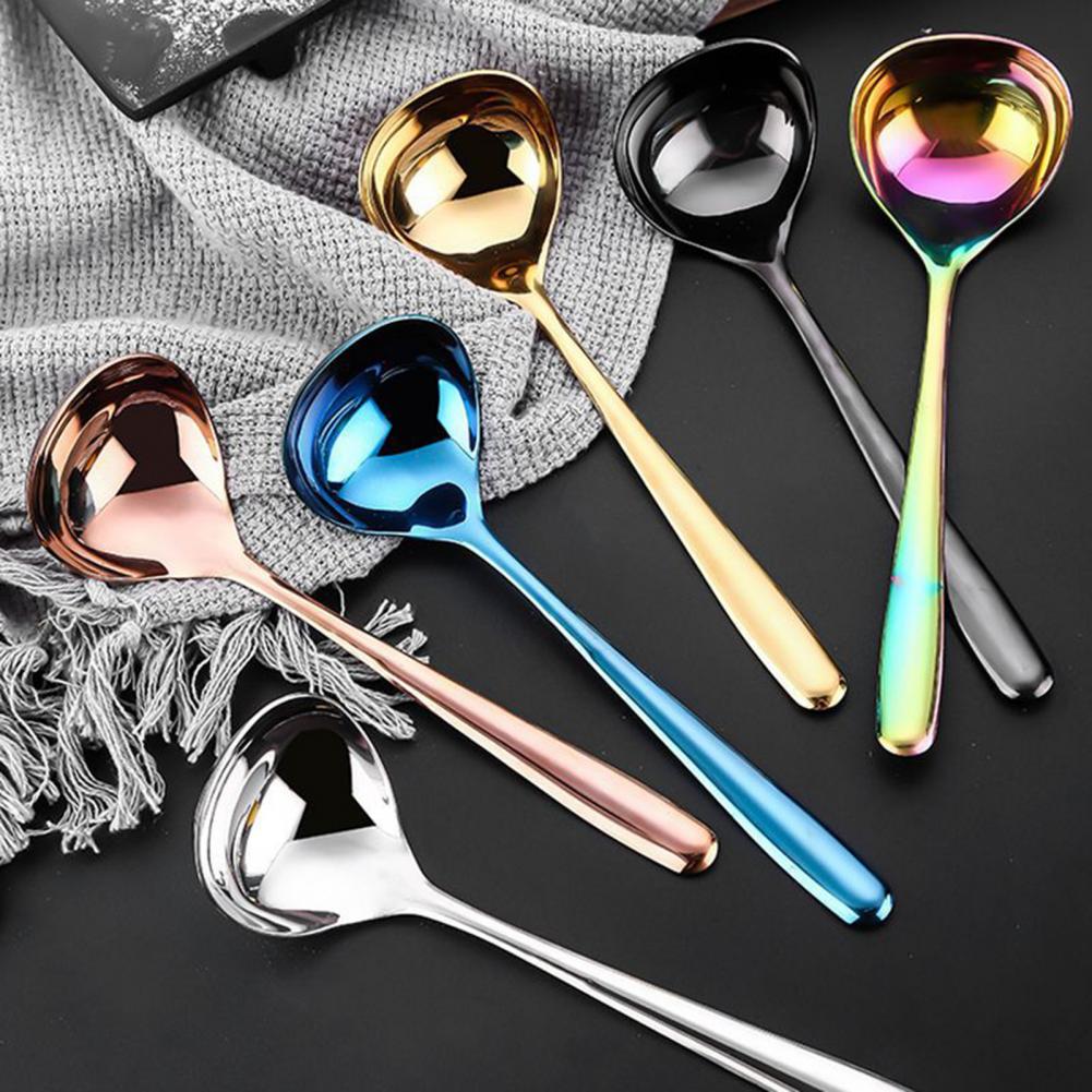 Stainless Steel Soup Spoon Thickened Stainless Steel Soup Ladle Long Handle Stirring Spoon Tablespoon Kitchen Supplies Tableware