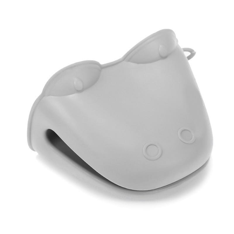 2Pcs/Set Non Stick Anti-slip Crocodile Pig Silicone Heat Holder Cooking Baking Oven Mitts Cute Gloves Bakeware Kitchen Tools: gray