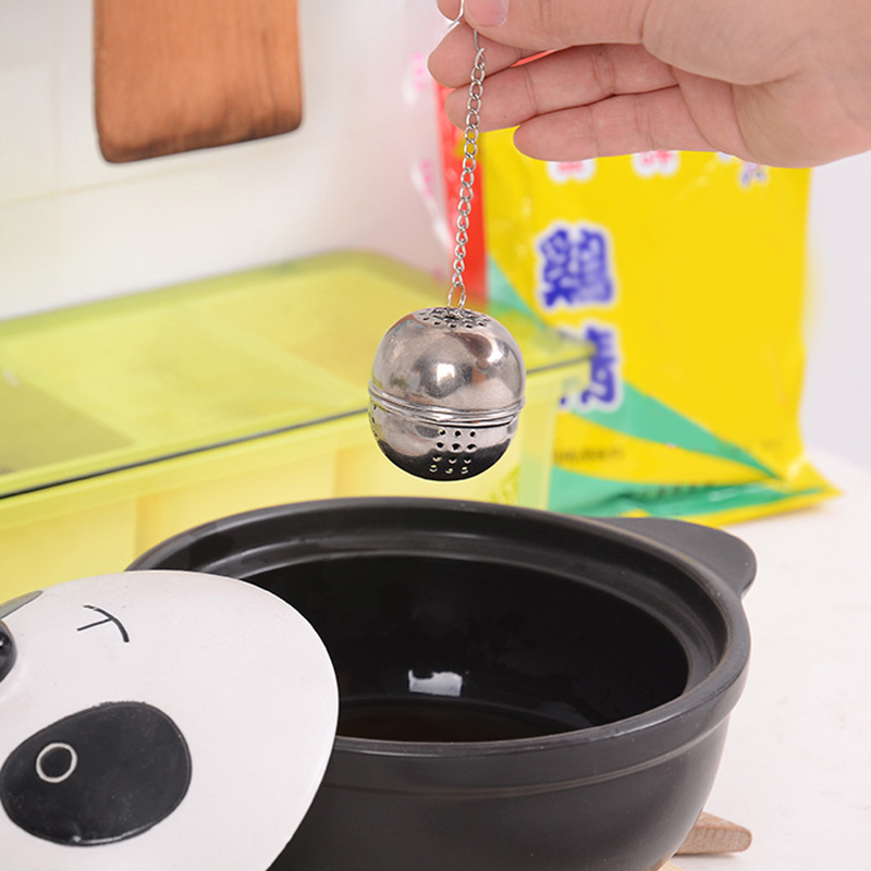 Gjenbrukbart rustfritt stål ball te infuser mesh filter sil ts skvis sil metall håndtak skje kjøkken tilbehør