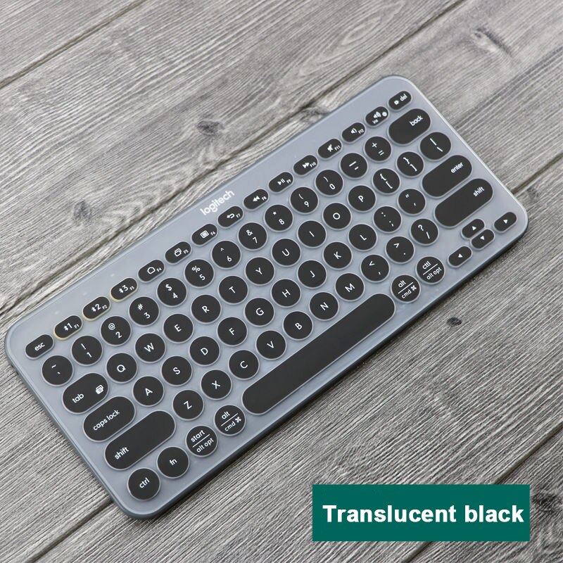 Besegad Kleurrijke Laptop Siliconen Toetsenbord Cover Skin Sticker Protector Beschermhoes Voor Logitech K380 Bluetooth Toetsenbord: Translucent black
