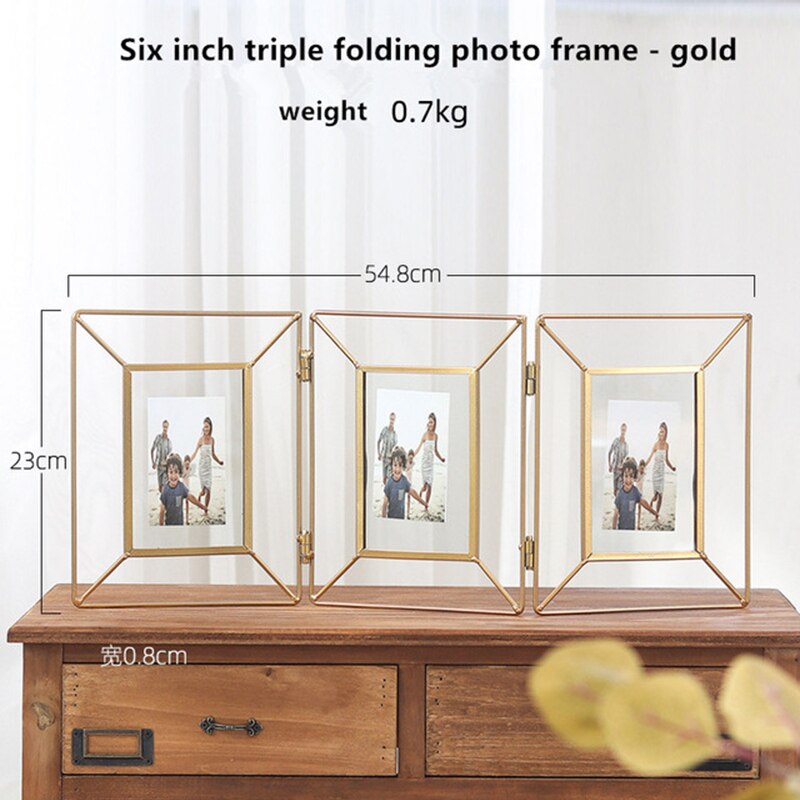 Cadre Photo géométrique en fer forgé, accessoires décoratifs créatifs pour la maison: 6 inch folding gold