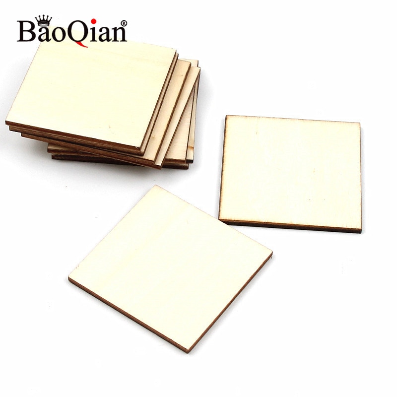 20Pcs 50mm Blank Plaque Square DIY Craft Decoration Pyrography Projects Games Scrapbooking Unfinished Wood Pieces