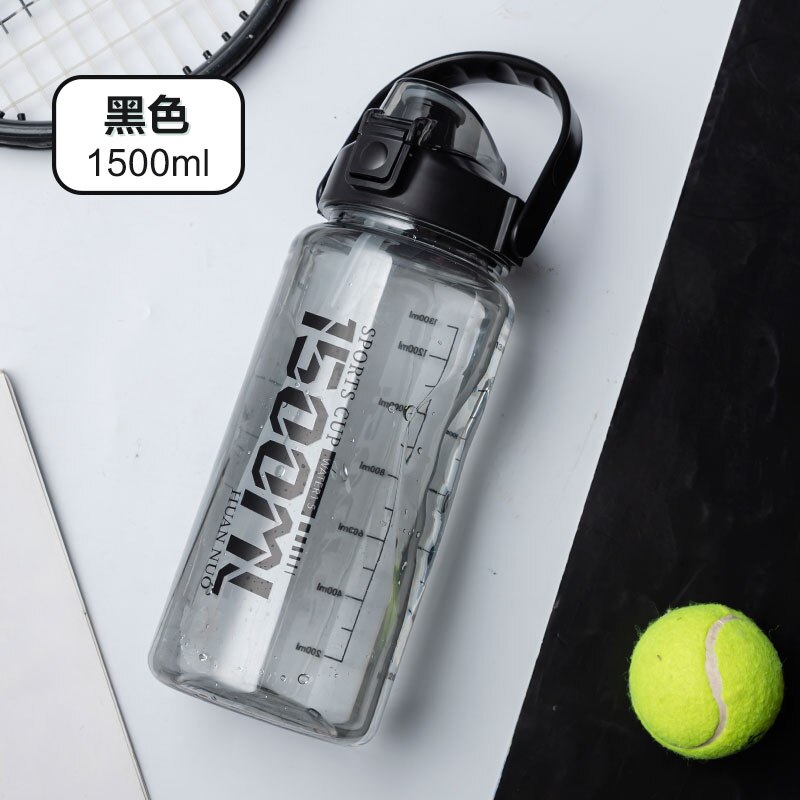 Sturdy Sports Water Bottle with Straw BPA FREE Waterbottle 2L 3L Larger Water Bottl Fitness Portable Drink Bottles Travel Kettle: Gray 1500ml