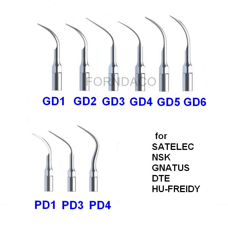 5pcs Ultrasonic Scaler Scaling Tips fit SATELEC NSK GNATUS DTE HU-FREIDY Handpiece Dental GD1 GD2 GD3 GD4 GD5 GD6 PD1 PD3 PD4