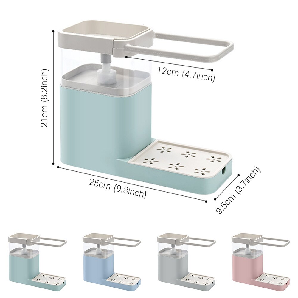 Multifunction Kitchen Detergent Liquid Storage Box Sink Dish Washing Sponge Rack Bathroom Manual Press Liquid Soap Dispenser