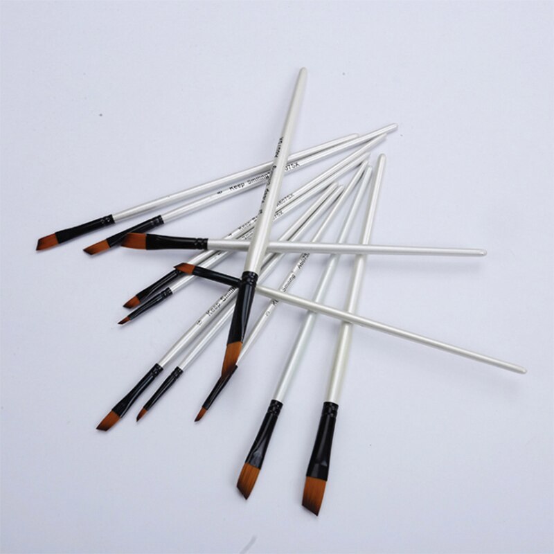 Juego de pinceles para pintar con cabeza oblicua, conjunto de pinceles de nailon blanco para pintura al óleo, suministros de arte para pintor, 12 unidades