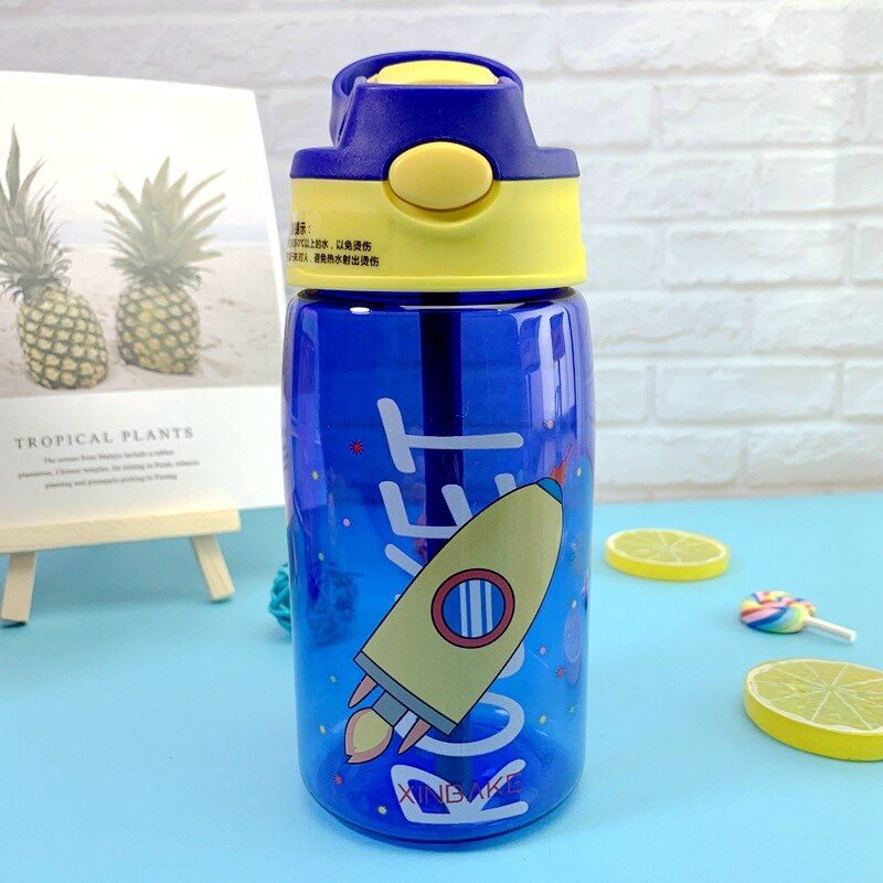 480ML Kids Water Cup Cartoon Baby Feeding Cups with Straws Leakproof Water Bottles Outdoor Portable Children&#39;s Cups: Rocket