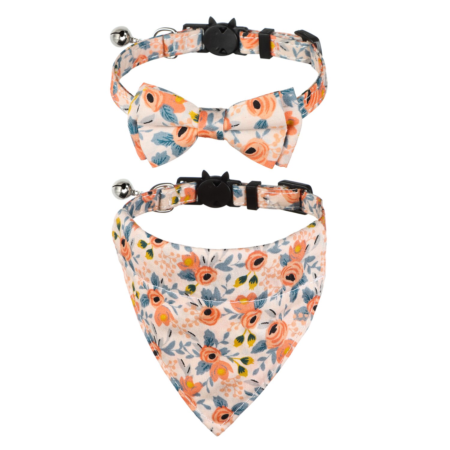 Collare per gatto con campane e simpatico motivo floreale papillon Bandana motivo floreale collari regolabili per cuccioli di gatto forniture per animali domestici