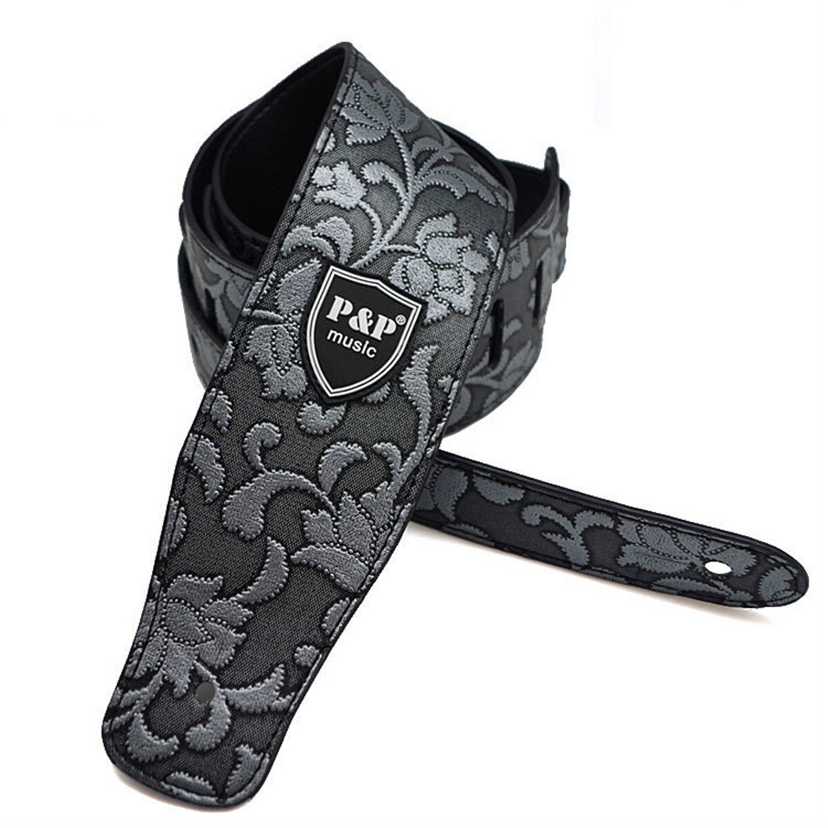 Guitar Strap Vintage 2.5 Inch Adjustable Soft Embroidered Belt Classical Bass Music Hobby Guitar Accessories: Silver