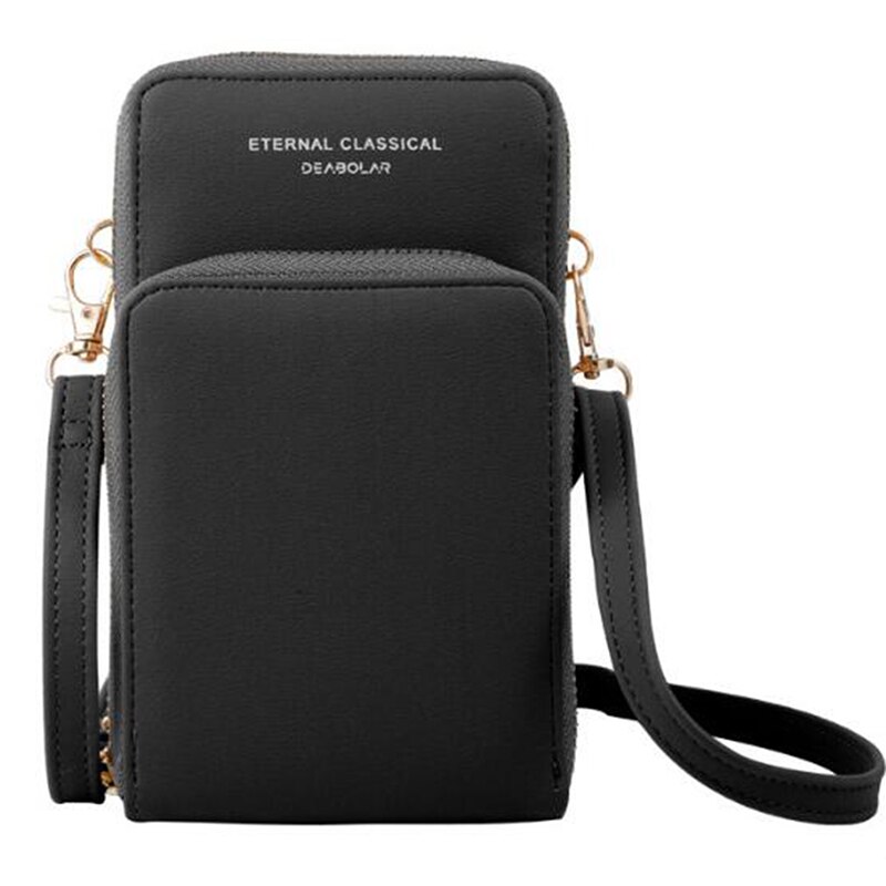 Kvinders ensfarvet tegnebog lille diagonal taske multifunktionsopbevaring mobiltelefon lang koblingstaske pung kvinde: Sort