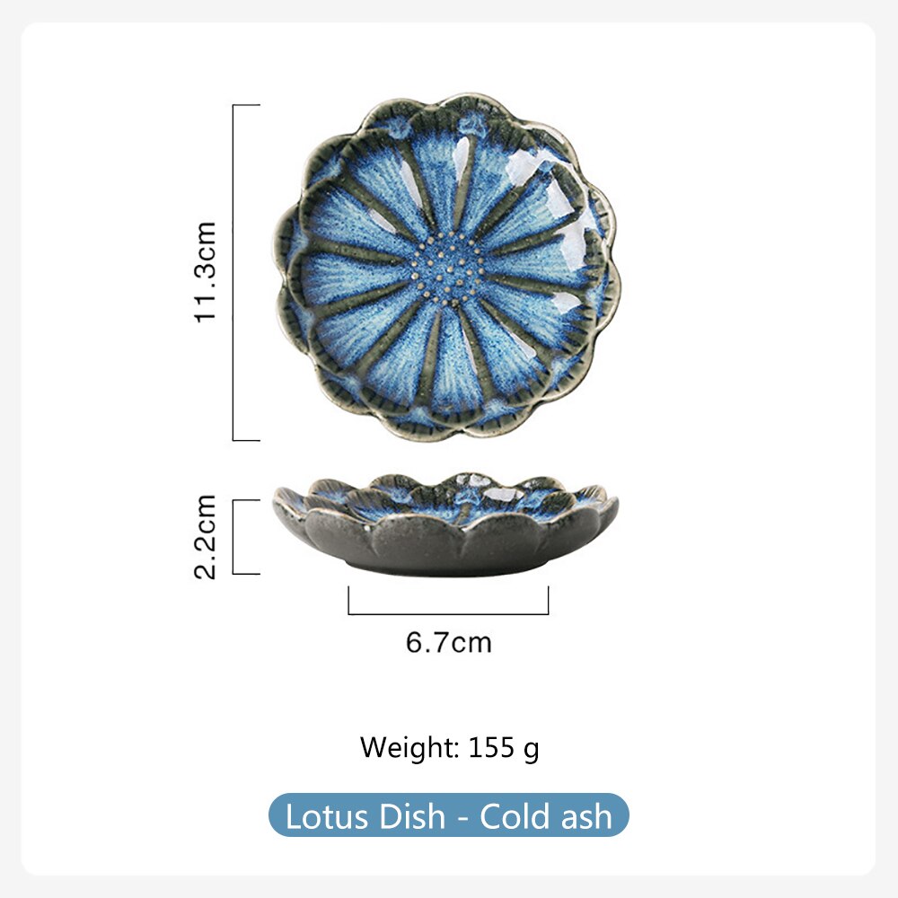 1PCS Japanese Ceramic Sushi Sauce Plate Snack Plate Lotus-Shaped Porcelain Kiln Glazed Fruit Cake Party Decoration Plates: F