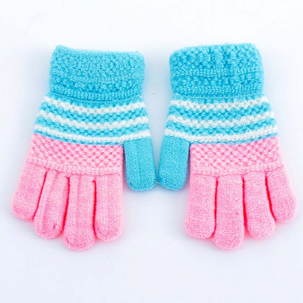 1 paio di Inverno Bambino Caldo Guanti Per Bambini Lavorato A Maglia di Stirata Guanti Bambini Guanti Unisex Guanti Pieni della Barretta Multicolore di Spessore Guanti: blue and pink