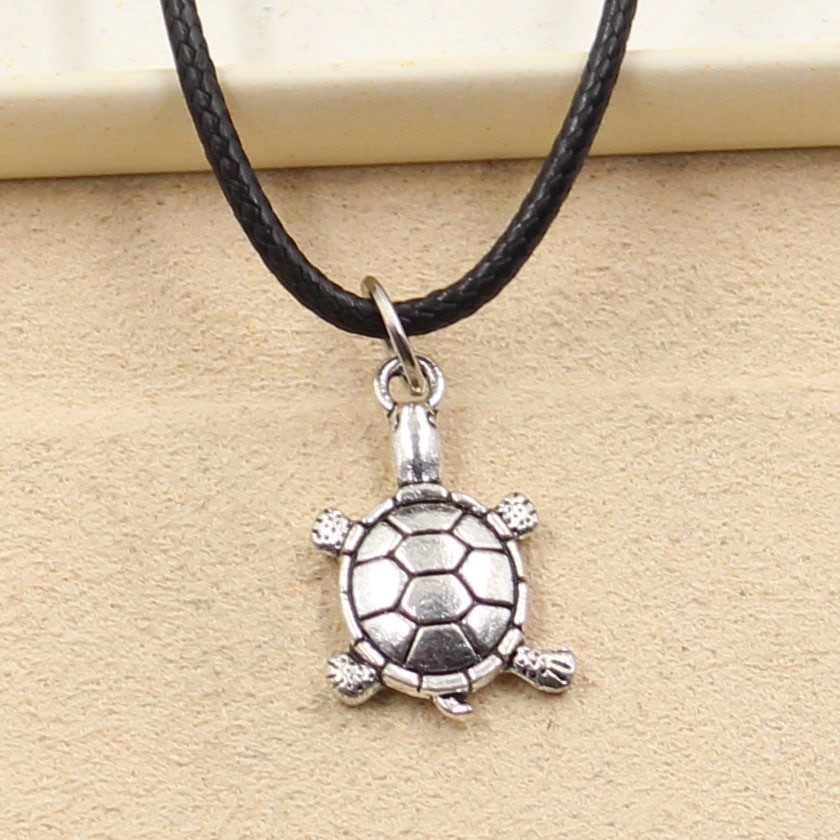 Pendentif en cuir noir, nouvelle tibétaine, couleur argent, collier tortue, ras du cou, cordon, prix usine, bijoux faits à la main