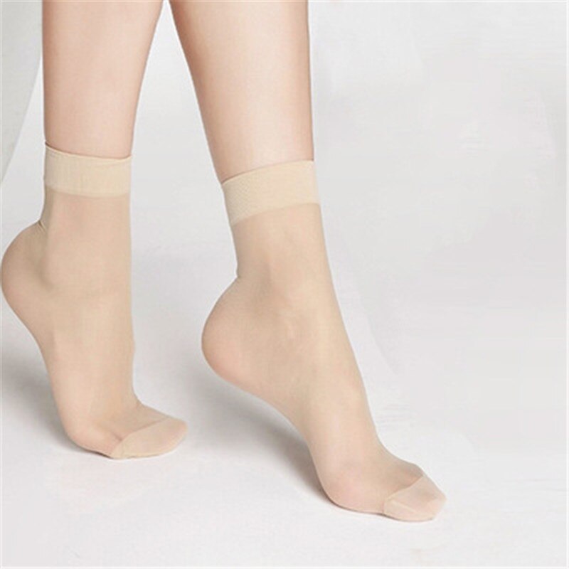 10 par korta strumpor dam tjejer fina tunna strumpor sommar genomskinliga kristallstrumpor osynliga elastiska ankelstrumpor kvinnliga sox: Lätt hudton