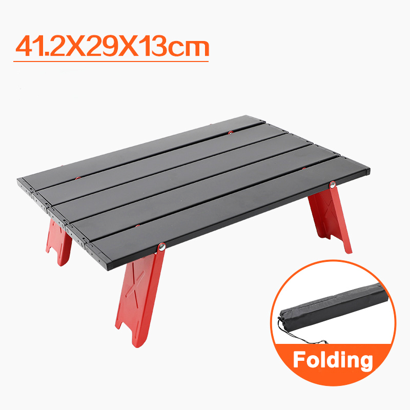 Draagbare Vouwen Picknicktafel Aluminium Mini Wandelen Reizen Thee Tafel Voor Wilde Camping Vissen Picknicks: red - black