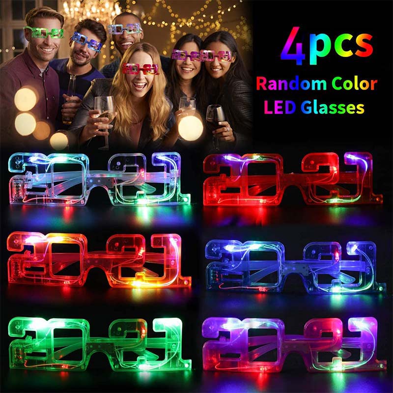 4 stk ledet plastbelysning legetøj digital 2021 briller 8 lys rollespil foto rekvisitter tøj tilbehør tilfældig farve