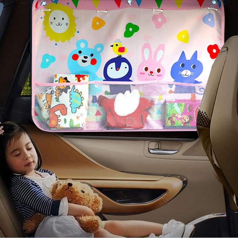 Cartoon patroon auto auto achter zijruit zonnescherm gordijn kind kinderen zonnebrandcrème hoes uv-bescherming met opbergnet