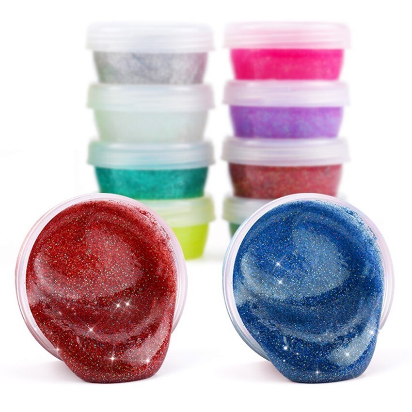 Skinnende glitter slim diy legetøj til børn slimet gloop stretchy ler legetøj lyse farver sat til kreativitet lille krukke