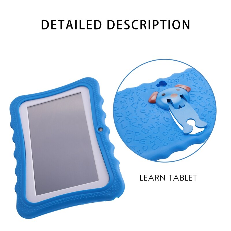 Tablet für kinder mit , 7- zoll-hd-display und kindersicherer silikonhülle (quad-core 8gb prozessor, wlan, bluetooth, front- und rückkamera), eu-stecker