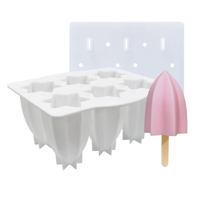 6 Holes Star Fruit Shaped Ice Cream Silicone Mold DIY Ice Tray Ice Cubes Moulds Popsicles Molds Food Grade Material Mold: White