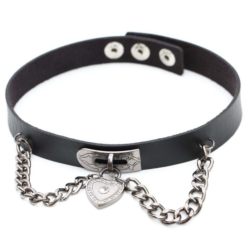 Gothic Punk Ketting Harajuku Multi Kleur Hart Met Lock Hanger Pu Lederen Choker Kraag Ketting Voor Vrouwen Meisjes Sieraden: 14