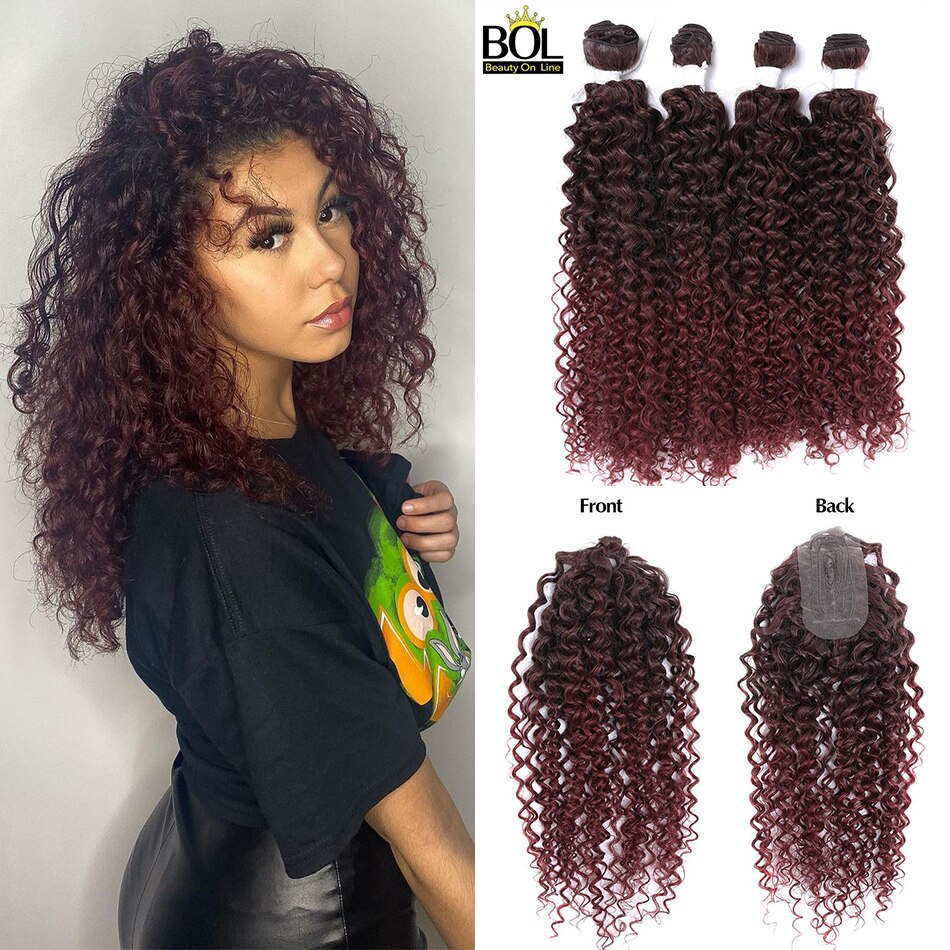 Water Wave Synthetic Curly Hair Bundles 4 Bundles(24*2+26*2) with Hair Topper High Temperature Resistan Fiber Hair Extensions