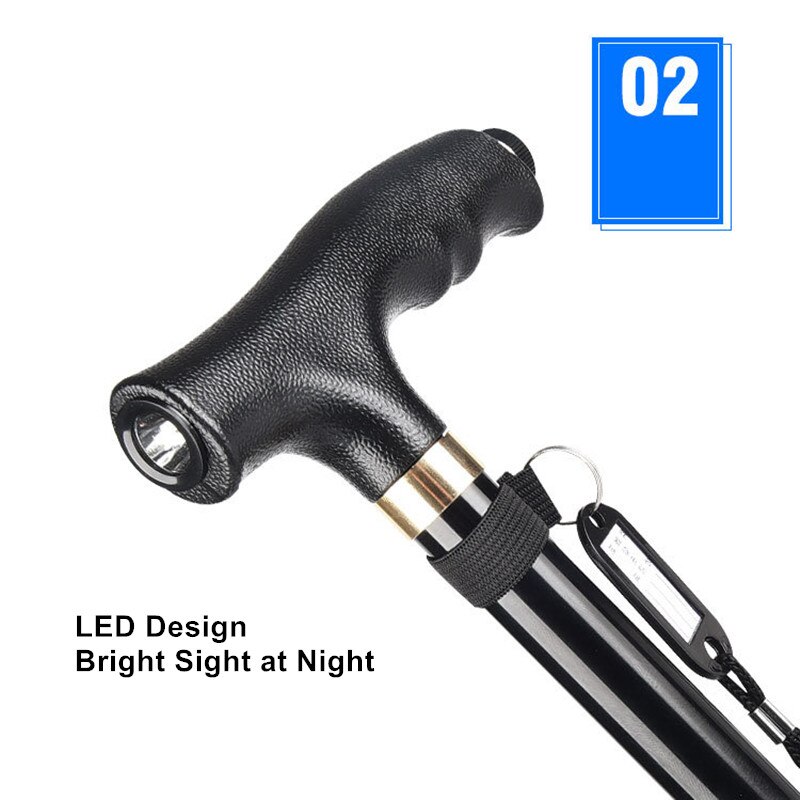 A bengala dobrável da caminhada da liga de alumínio conduziu a vara telescópica antiderrapante para idosos com altura ajustável da luz do diodo emissor de luz