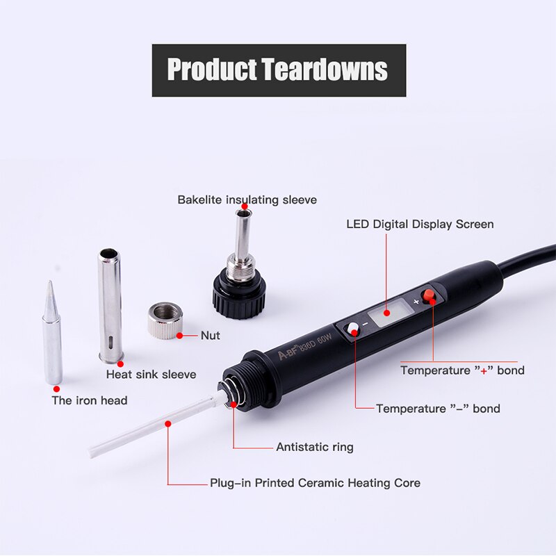 A-BF 836D LCD Display Soldering Iron Digital Solder Iron Set Temperature Adjustable Kit Welding Tools Rework Station 60W